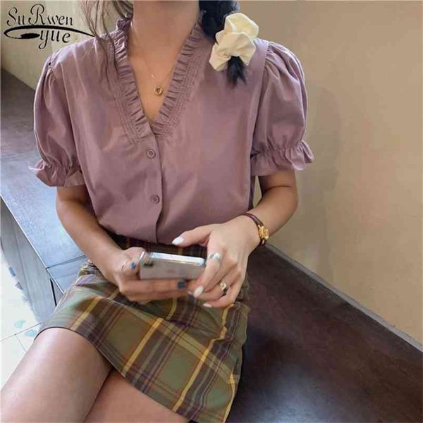 summer v-neck woman's shirts solid short sleeve shirt cotton korean vintage sweet button lady clothing 10278 210421, White
summer v-neck woman's shirts solid short sleeve shirt cotton korean vintage sweet button lady clothing 10278 210421, White