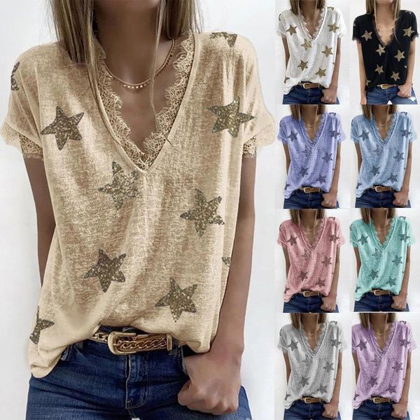 women's t-shirt women v-neck star print lace summer casual loose female short sleeve plus size tees clothes 2021 s-5xl, White
women's t-shirt women v-neck star print lace summer casual loose female short sleeve plus size tees clothes 2021 s-5xl, White