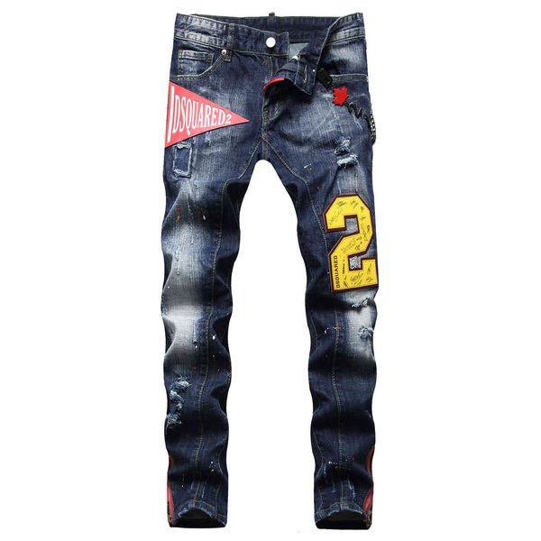jeans fashion fashion worn-out paint men's zipper decorative alphanumeric pattern slim long pants d2, Blue
jeans fashion fashion worn-out paint men's zipper decorative alphanumeric pattern slim long pants d2, Blue