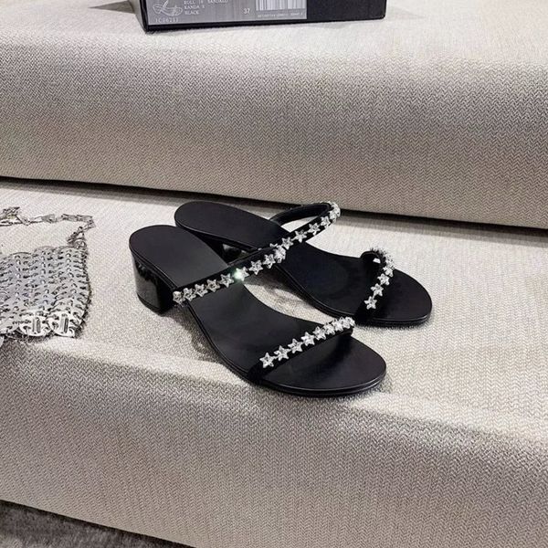 with diamond star high thick heel sandal 2021 summer fairy wind round head versatile beach half slipper girl yw yw, Black
with diamond star high thick heel sandal 2021 summer fairy wind round head versatile beach half slipper girl yw yw, Black
