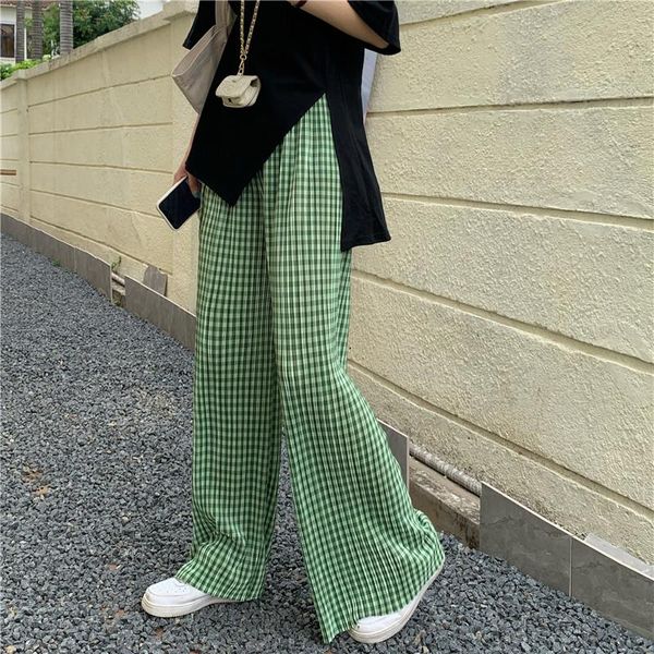 women's pants & capris 2021 summer high elastic waist straight trousers female green casual loose wide leg plaid (n0145), Black;white
women's pants & capris 2021 summer high elastic waist straight trousers female green casual loose wide leg plaid (n0145), Black;white