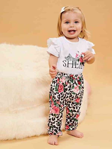 baby cat & letter graphic ruffle trim bodysuit & leopard print pants she, White
baby cat & letter graphic ruffle trim bodysuit & leopard print pants she, White