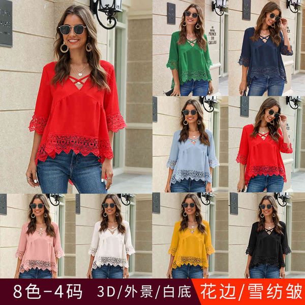T-shirt T-shirt 2020 new summer with 5-sleeve lace cut-out and loose Chiffon Top, White
T-shirt T-shirt 2020 new summer with 5-sleeve lace cut-out and loose Chiffon Top, White