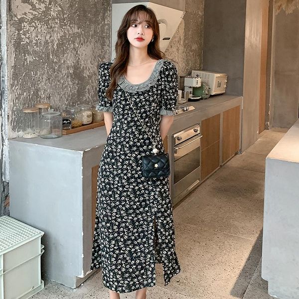 plus size dresses summer slim short sleeve patchwork women's long dress vintage puff print ladies fashion midi split hem, Black
plus size dresses summer slim short sleeve patchwork women's long dress vintage puff print ladies fashion midi split hem, Black