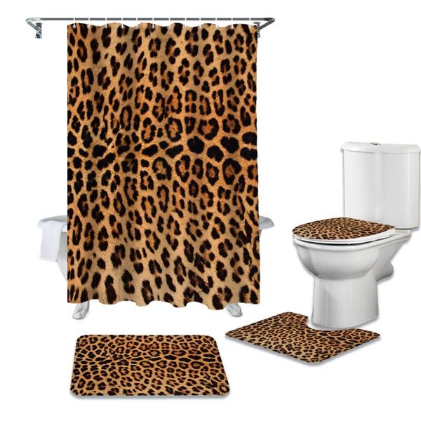 leopard print waterproof shower curtains set bathroom curtain and rug sets