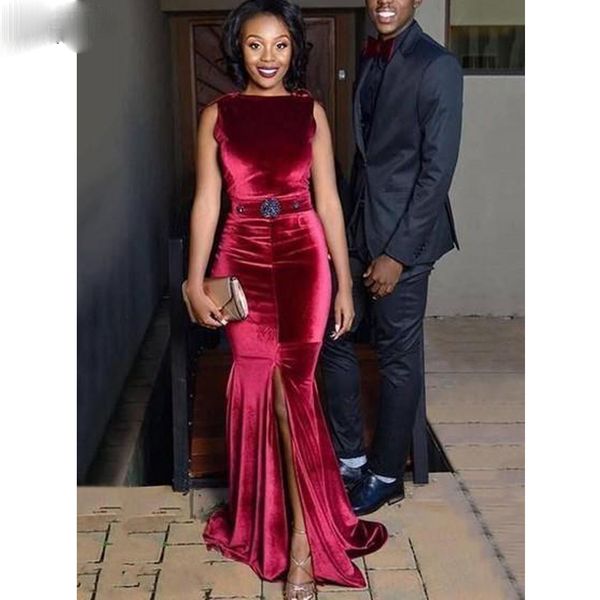 2021 mermaid evening dresses burgundy velvet backless side slit prom gowns custom made, Black;red
2021 mermaid evening dresses burgundy velvet backless side slit prom gowns custom made, Black;red