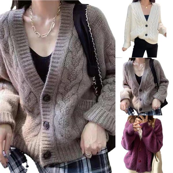 women's knits & tees womens loose v-neck knitted cardigan sweater autumn casual baggy buttons up top, White
women's knits & tees womens loose v-neck knitted cardigan sweater autumn casual baggy buttons up top, White