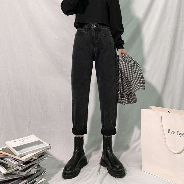 autumn and winter fashion wash high waist loose bai with daddy pants, Blue
autumn and winter fashion wash high waist loose bai with daddy pants, Blue