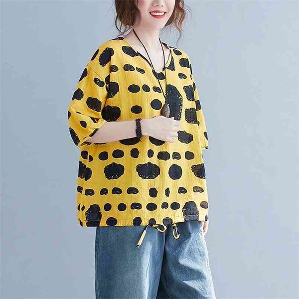 arrival summer women loose casual short sleeve v-neck t shirt polka dot print cotton linen t-shirt plus size w260 210512, White
arrival summer women loose casual short sleeve v-neck t shirt polka dot print cotton linen t-shirt plus size w260 210512, White