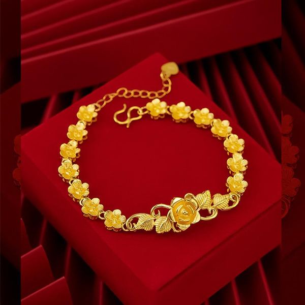 link, chain 1pcs flowers bracelet 18k gold fashion charm womens pulseras mujer, Black
link, chain 1pcs flowers bracelet 18k gold fashion charm womens pulseras mujer, Black