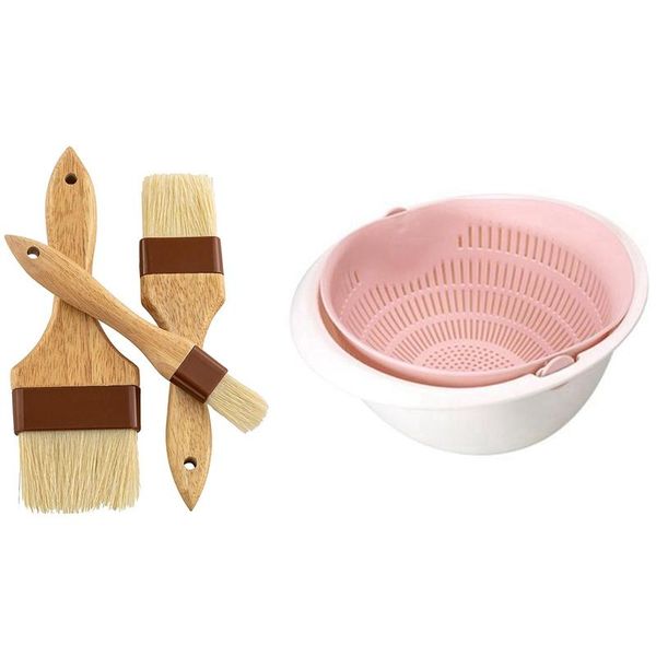 big deal 1x drain basket plastic double layer vegetable washing & 3x restaurant-grade boar hair pastry and basting brush storage baskets
big deal 1x drain basket plastic double layer vegetable washing & 3x restaurant-grade boar hair pastry and basting brush storage baskets