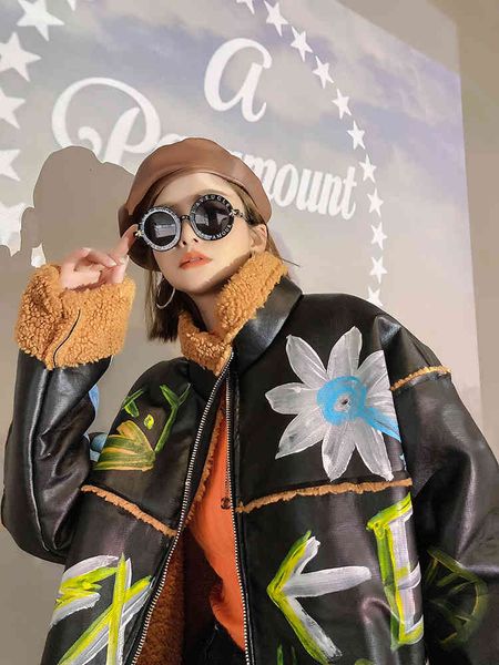jackets european station winter loose hand-painted motorcycle leather women's lamb velvet thick chic mid-length coat, Black;brown
jackets european station winter loose hand-painted motorcycle leather women's lamb velvet thick chic mid-length coat, Black;brown