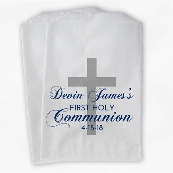 gift wrap custom first communion favor bags - personalized baptism or religious party navy and gray paper treat
gift wrap custom first communion favor bags - personalized baptism or religious party navy and gray paper treat