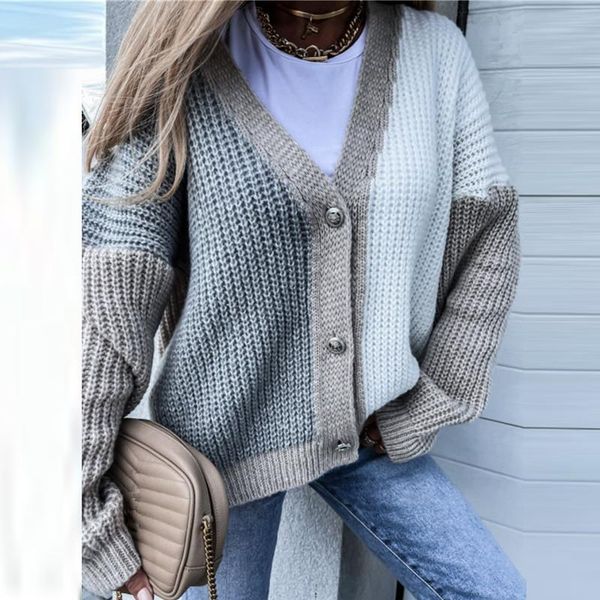 women's knits & tees patchwork ribbed sweater cardigan elegant women v neck button loose coat fashion autumn winter warm sweaters jump, White
women's knits & tees patchwork ribbed sweater cardigan elegant women v neck button loose coat fashion autumn winter warm sweaters jump, White