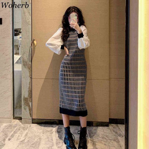 woherb 2021 spring autumn knitted slim dresses long puff sleeve women plaid pencil sweater dress korean bodycon vestidos g1214, Black;gray
woherb 2021 spring autumn knitted slim dresses long puff sleeve women plaid pencil sweater dress korean bodycon vestidos g1214, Black;gray