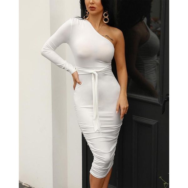 casual dresses women elegant fashion white cocktail party slim fit one shoulder belted ruched design bodycon midi dress, Black;gray
casual dresses women elegant fashion white cocktail party slim fit one shoulder belted ruched design bodycon midi dress, Black;gray