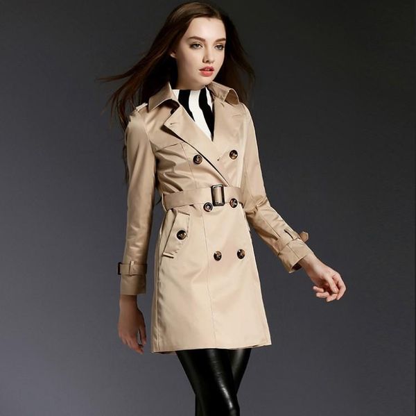 women's trench coats spring and autumn casual fashion all-match double-breasted mid-length windbreaker, Tan;black
women's trench coats spring and autumn casual fashion all-match double-breasted mid-length windbreaker, Tan;black