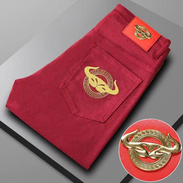 men's jeans 4 colors spring autumn red embroidery slim stretch pencil pants casual, Blue
men's jeans 4 colors spring autumn red embroidery slim stretch pencil pants casual, Blue