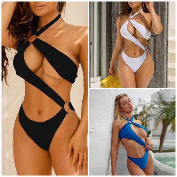 multi 2021 solid color one piece bikini swimsuit, White;black 
multi 2021 solid color one piece bikini swimsuit, White;black