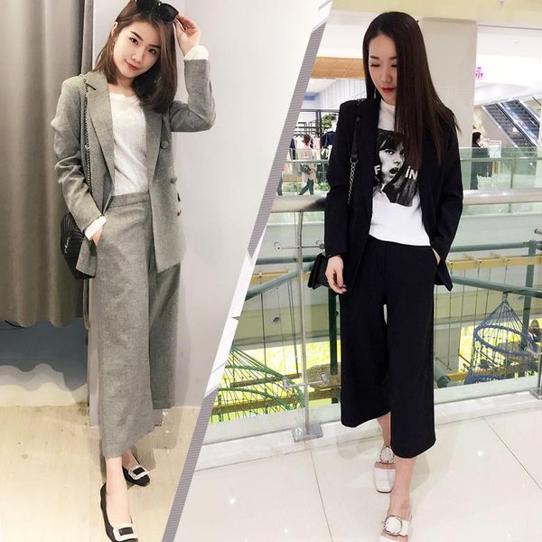 casual suit female korea 2021 spring and autumn big size handsome small nine points wide leg pants fashion tide women's two piece, White
casual suit female korea 2021 spring and autumn big size handsome small nine points wide leg pants fashion tide women's two piece, White