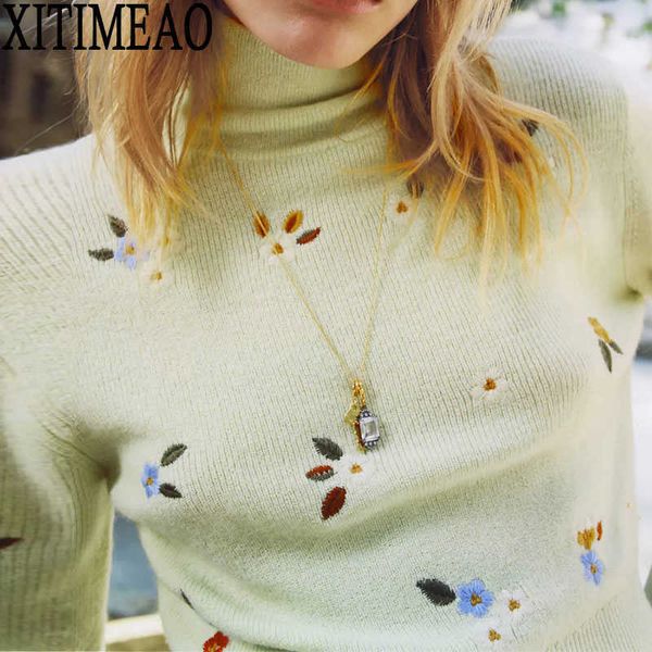 za women fashion floral embroidery cropped knitted sweater vintage high neck long sleeve female pullovers chic 210602, White;black
za women fashion floral embroidery cropped knitted sweater vintage high neck long sleeve female pullovers chic 210602, White;black