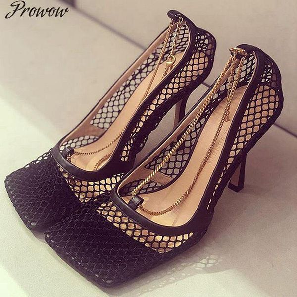 prowow mesh square toe woman shoes metal chain fashion high heel pumps luxury designer brand ladies zapatos de mujer dress, Black
prowow mesh square toe woman shoes metal chain fashion high heel pumps luxury designer brand ladies zapatos de mujer dress, Black