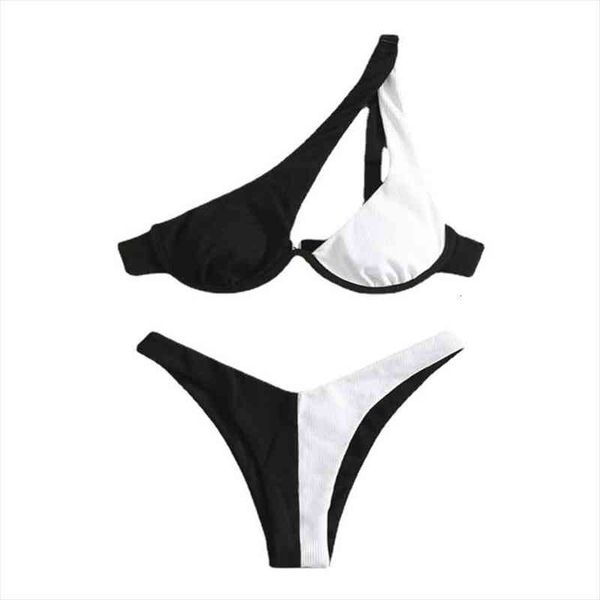 bikinis set swimsuit women oblique shoulder stitching contrast color 2 piece setsr one-shoulder low waist swimming wear female, White;black
bikinis set swimsuit women oblique shoulder stitching contrast color 2 piece setsr one-shoulder low waist swimming wear female, White;black