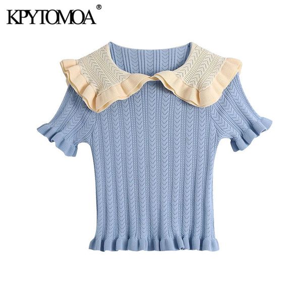 women sweet fashion with ruffled cropped knitted sweater patchwork collar short sleeve female pullovers chic 210416, White;black
women sweet fashion with ruffled cropped knitted sweater patchwork collar short sleeve female pullovers chic 210416, White;black