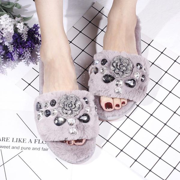 slippers handmade crystal camellia fur women big rhinestone flat furry sandals autumn winter warm plush home slides flipflopy672, Black
slippers handmade crystal camellia fur women big rhinestone flat furry sandals autumn winter warm plush home slides flipflopy672, Black