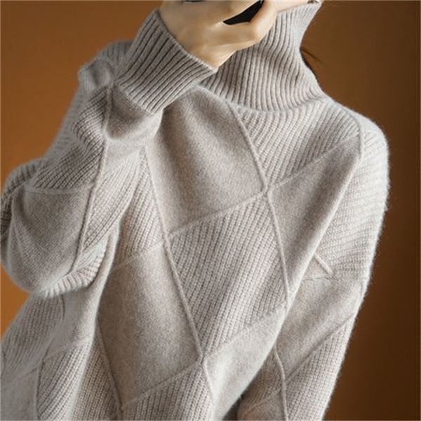 qiu dong female loose high-necked cashmere diamond long sleeve knit sweater more languid is lazy wind wool render unlined upper 210412, White;black
qiu dong female loose high-necked cashmere diamond long sleeve knit sweater more languid is lazy wind wool render unlined upper 210412, White;black
