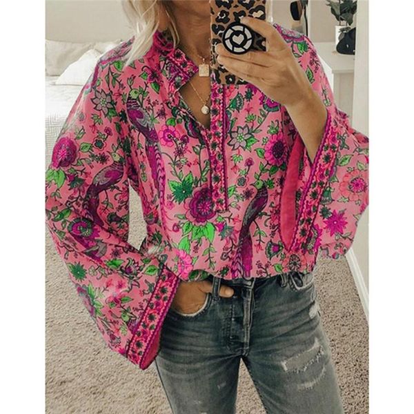 long sleeve ethnic blouses 2021 spring floral printed shirt for women stand collar loose shirts and chemise femme women's &, White
long sleeve ethnic blouses 2021 spring floral printed shirt for women stand collar loose shirts and chemise femme women's &, White