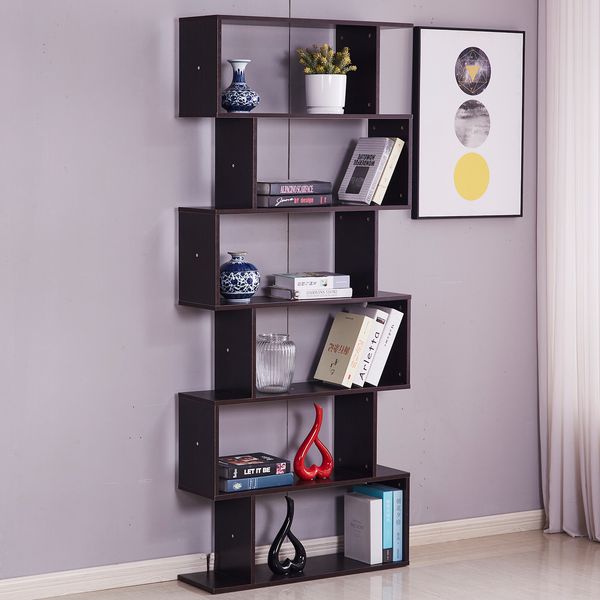 6 shelf bookcase furniture modern s-shaped z-shelf style bookshelf multifunctional wooden storage display stand dark brown
6 shelf bookcase furniture modern s-shaped z-shelf style bookshelf multifunctional wooden storage display stand dark brown