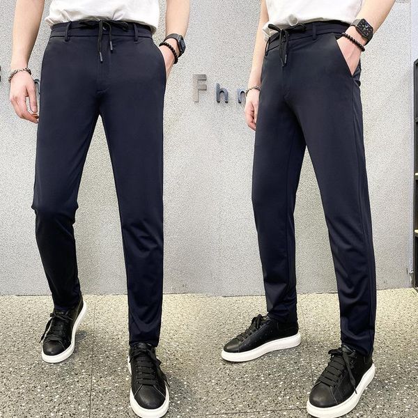 men's pants spring and autumn ice silk casual with drawcord open door elastic straight tube loose business, Black
men's pants spring and autumn ice silk casual with drawcord open door elastic straight tube loose business, Black