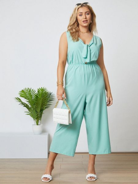 plus knot front fake button culotte jumpsuit a27u#, Black
plus knot front fake button culotte jumpsuit a27u#, Black