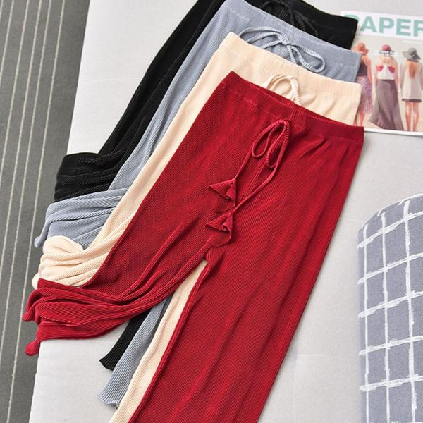 women's pants & capris ice silk flared thin section 2021 summer korean fashion drawstring pleated straight casual wide-leg, Black;white
women's pants & capris ice silk flared thin section 2021 summer korean fashion drawstring pleated straight casual wide-leg, Black;white