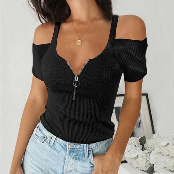 women's blouses & shirts fashion v-neck blouse shirt zipper tee summer casual ladies solid color female women off shoulder blusas, White
women's blouses & shirts fashion v-neck blouse shirt zipper tee summer casual ladies solid color female women off shoulder blusas, White