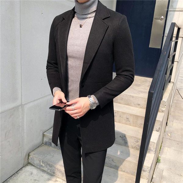 men's wool & blends windbreaker mid long woolen coat korean cashmere and, Black
men's wool & blends windbreaker mid long woolen coat korean cashmere and, Black
