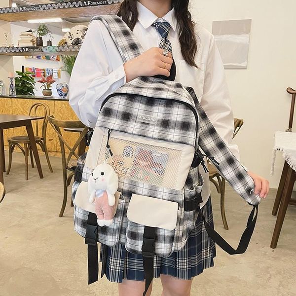 school bags kawaii doll fashion women's backpack checkered casual schoolbag for girls multi-pocket large-capacity travel backpacks book
school bags kawaii doll fashion women's backpack checkered casual schoolbag for girls multi-pocket large-capacity travel backpacks book