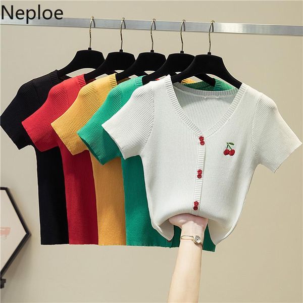 neploe white shirts women v neck short sleeve embroidered knit t sweet pullover tees single breasted cropped femme women's t-shirt
neploe white shirts women v neck short sleeve embroidered knit t sweet pullover tees single breasted cropped femme women's t-shirt