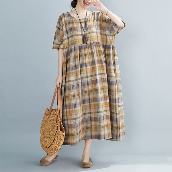 johnature vintage plaid ankle-length summer dresses casual o-neck short sleeve loose women dresses 210521, Black;gray
johnature vintage plaid ankle-length summer dresses casual o-neck short sleeve loose women dresses 210521, Black;gray