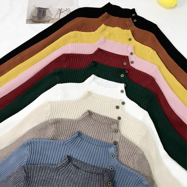 women's sweaters solid buttons turtleneck skinny knitwear women high street autumn knitted pullovers ladies 11 colors cws0198-5, White;black
women's sweaters solid buttons turtleneck skinny knitwear women high street autumn knitted pullovers ladies 11 colors cws0198-5, White;black