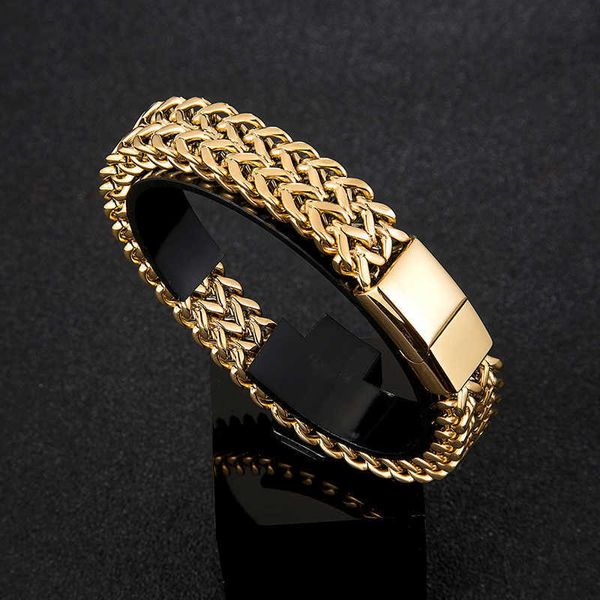 bracelet men's stainless steel chain punk motorcycle accessories charm bracelets magnetic clasp fashion jewelry gifts boyfriend q0717, Black