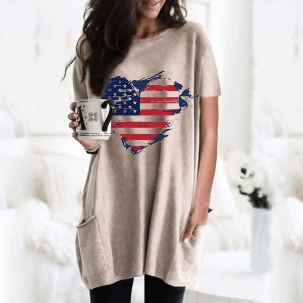 short-sleeved casual pocket t-shirt women's american flag love printed tshirt, White
short-sleeved casual pocket t-shirt women's american flag love printed tshirt, White