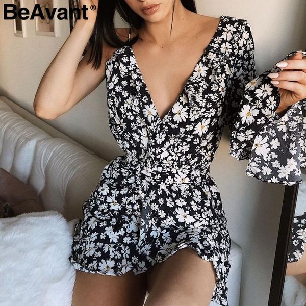 women's jumpsuits & rompers beavant floral print ruffle boho jumpsuit women one shoulder strap female short beach summer playsuit overa, Black;white 
women's jumpsuits & rompers beavant floral print ruffle boho jumpsuit women one shoulder strap female short beach summer playsuit overa, Black;white