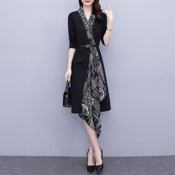 factoryut94 stitching 2021 spring new women's irregular printing slim belt lady temperament large dress, Black;gray
factoryut94 stitching 2021 spring new women's irregular printing slim belt lady temperament large dress, Black;gray