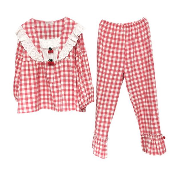 plaid pajamas set women sweet princess cute cotton pyjamas lace full sleeve autumn 2piece/set home mom sleepwear, Black;red
plaid pajamas set women sweet princess cute cotton pyjamas lace full sleeve autumn 2piece/set home mom sleepwear, Black;red