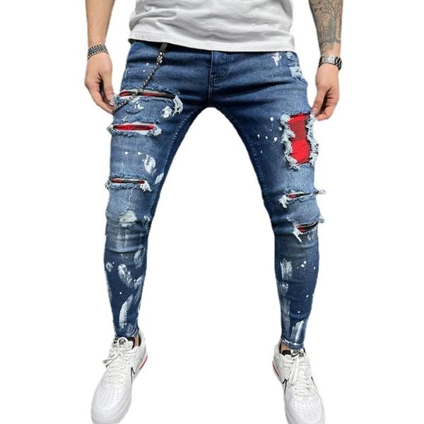 men's jeans fashion men skinny personality graffiti frayed red patchwork design slim patch burrs vintage denim pants male, Blue
men's jeans fashion men skinny personality graffiti frayed red patchwork design slim patch burrs vintage denim pants male, Blue