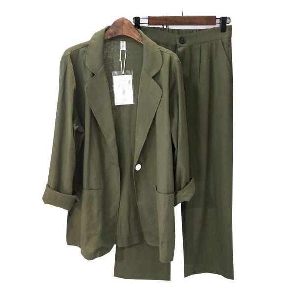 women's two piece pants summer thin style chic women blazer & large size cotton and linen female casual nine-point wide-leg suit k376, White
women's two piece pants summer thin style chic women blazer & large size cotton and linen female casual nine-point wide-leg suit k376, White