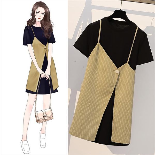 fashion casual two piece dress womens tanks summer short sleeve black t shirt dresses sling striped mini female korean clothes, White
fashion casual two piece dress womens tanks summer short sleeve black t shirt dresses sling striped mini female korean clothes, White