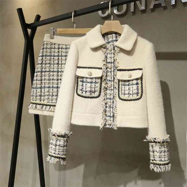 est autumn winter woolen two piece set women outfits patchwork tweed tassels jacket coat + plaid mini skirt 2 210514, White
est autumn winter woolen two piece set women outfits patchwork tweed tassels jacket coat + plaid mini skirt 2 210514, White